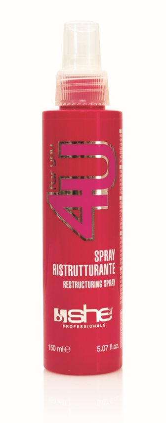 ONE 150 ml FOR YOU RESTRUCTURING SPRAY FROM SHE - Concentrated treatment without rinsing, an inviting fragrance, specifically for damaged hair. Formulated with moisturizing and detailing elements, prevents hair from drying out and makes combing easier.