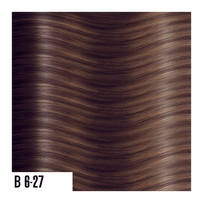 Keratin Extensions Blend of light brown with medium brown - Balayage colors are a perfect combination of natural colored roots that blends into highlighted ends.