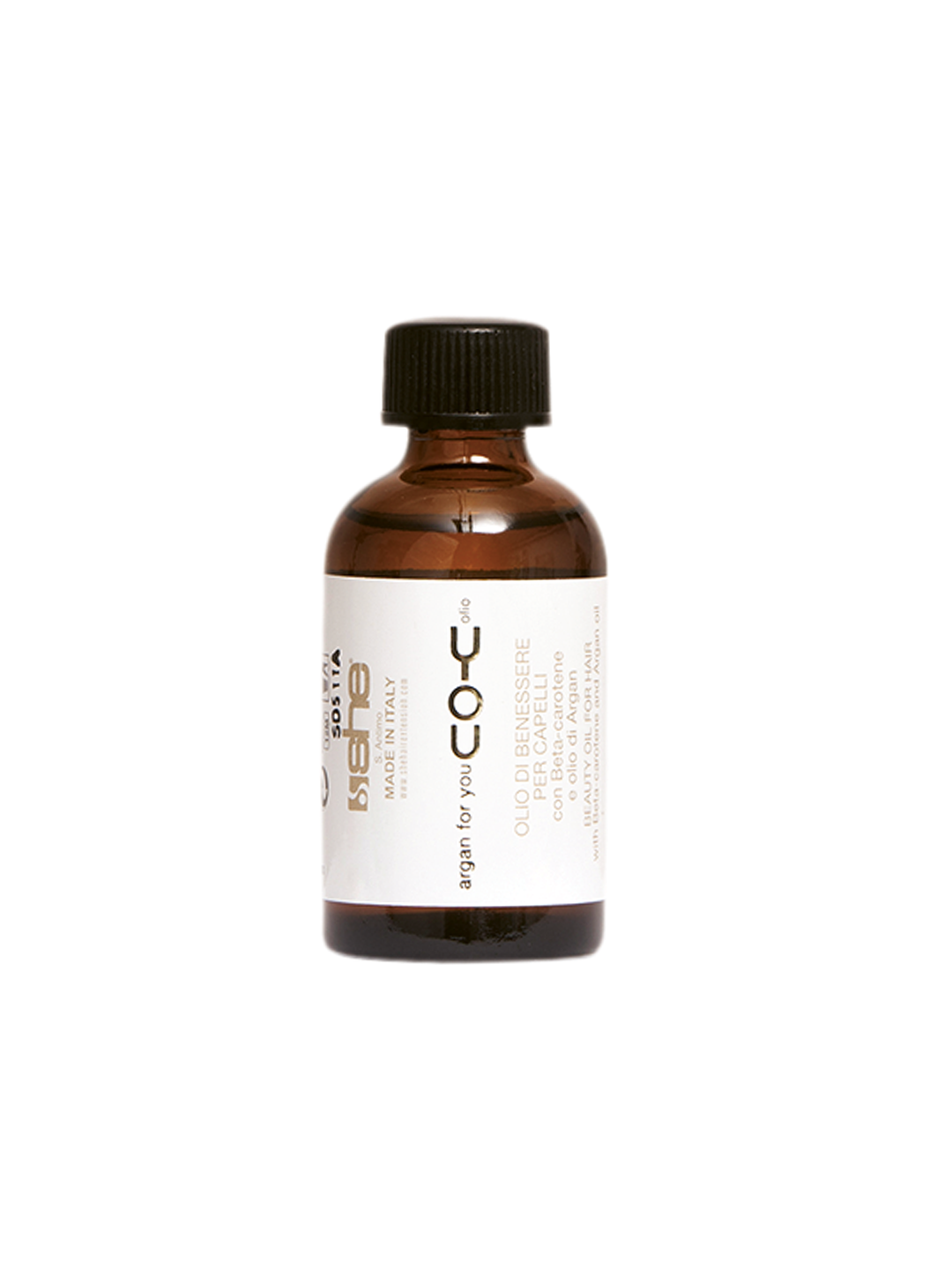 One 30ML Argan For You Olio from she -  Wellness treatment oil for all types of hair based on argan oil and beta-carotene. Immediately absorbed, is non greasy, leaves no residue and ensures deep hydration with extraordinary shine and a silky touch. Argan oil, rich in vitamin E strengths hair, hydrates and protects against free radials and pollution. Beta-carotene reinforces action against aging, renews the energy reserves of the hair fiber making the hair stronger and healthier. 